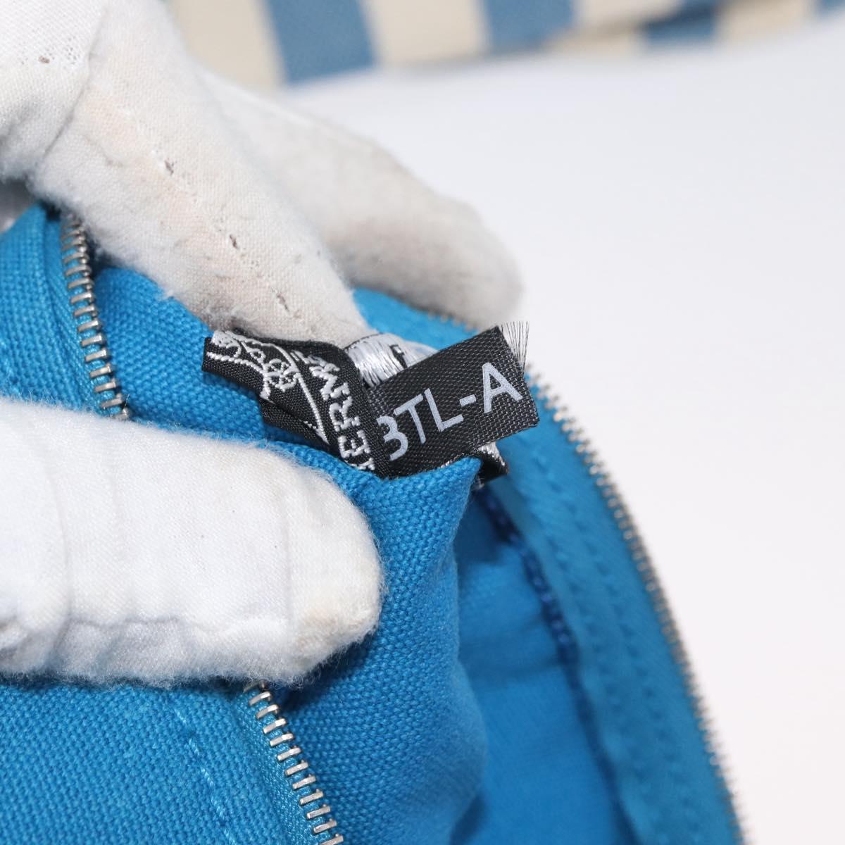 HERMES Cannes MM Hand Bag Canvas Blue Silver Auth 182782A