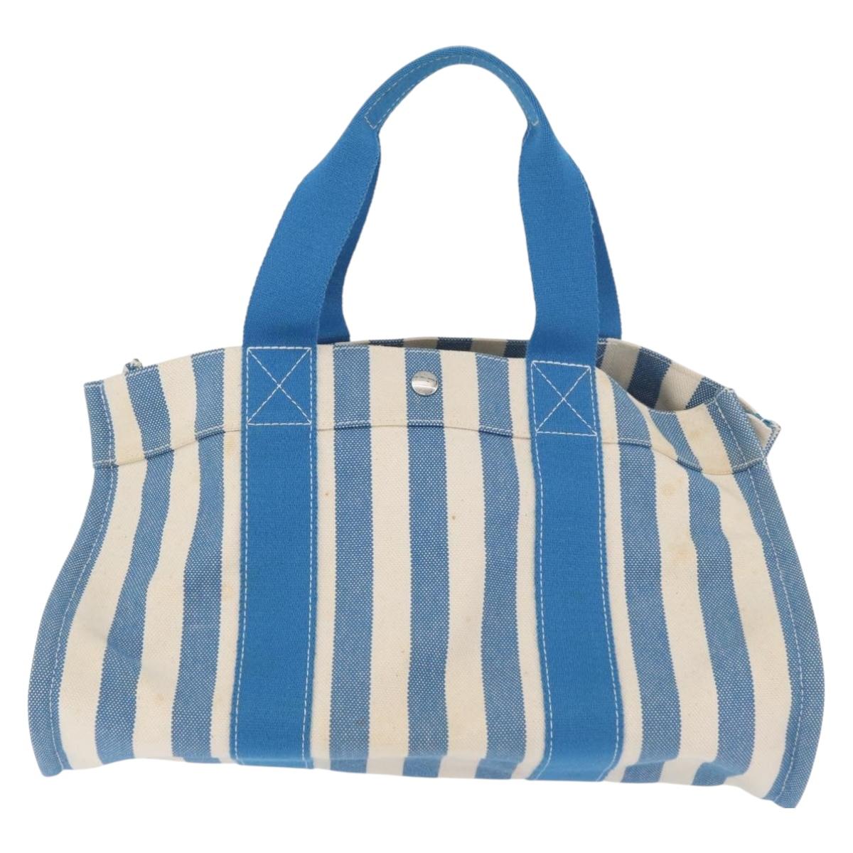 HERMES Cannes MM Hand Bag Canvas Blue Silver Auth 182782A