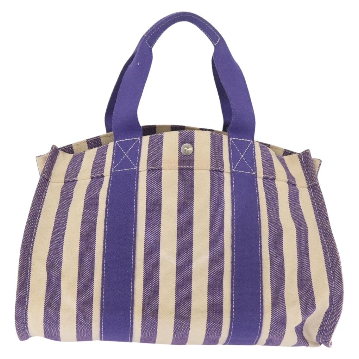 HERMES Cannes MM Hand Bag Canvas Purple Silver Auth 182783A