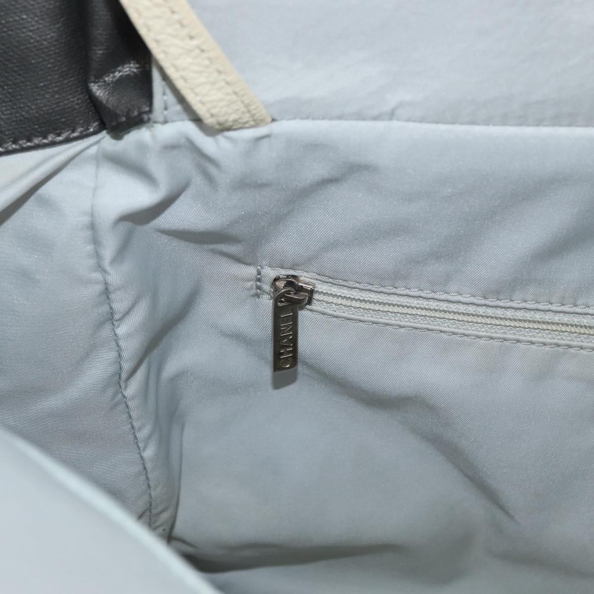 CHANEL Paris Biarritz MM Tote Bag Coated Canvas Silver CC Auth 182784