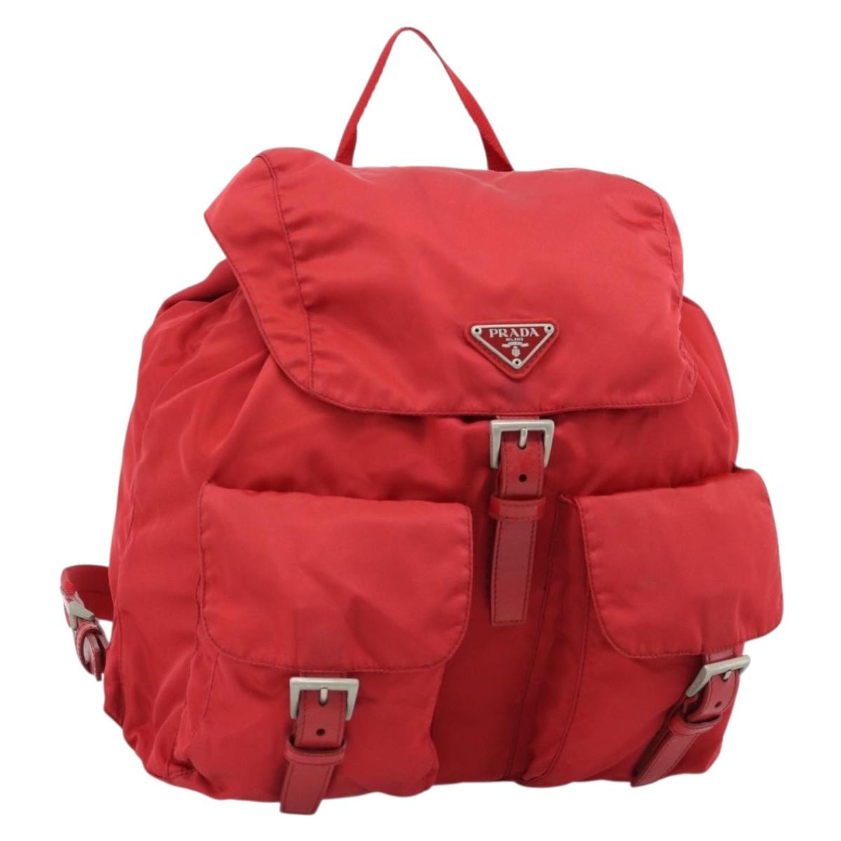 PRADA Backpack Nylon Red Silver Auth 182785A