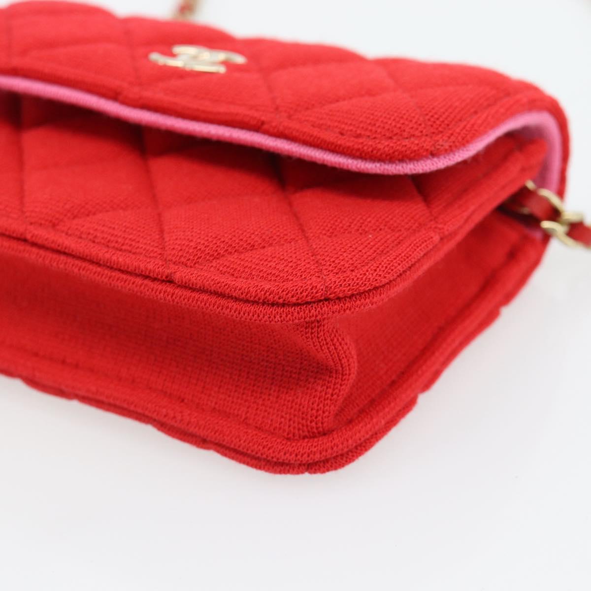 CHANEL Chain Mini Matelasse 12 Shoulder Bag Cotton Red Gold CC Auth 182786SM