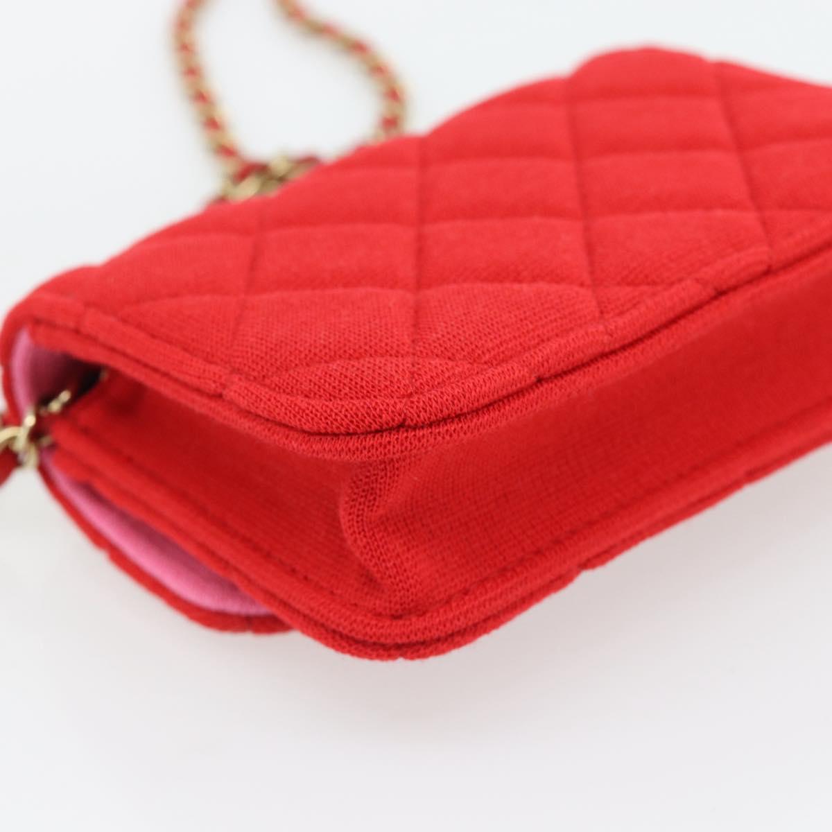 CHANEL Chain Mini Matelasse 12 Shoulder Bag Cotton Red Gold CC Auth 182786SM