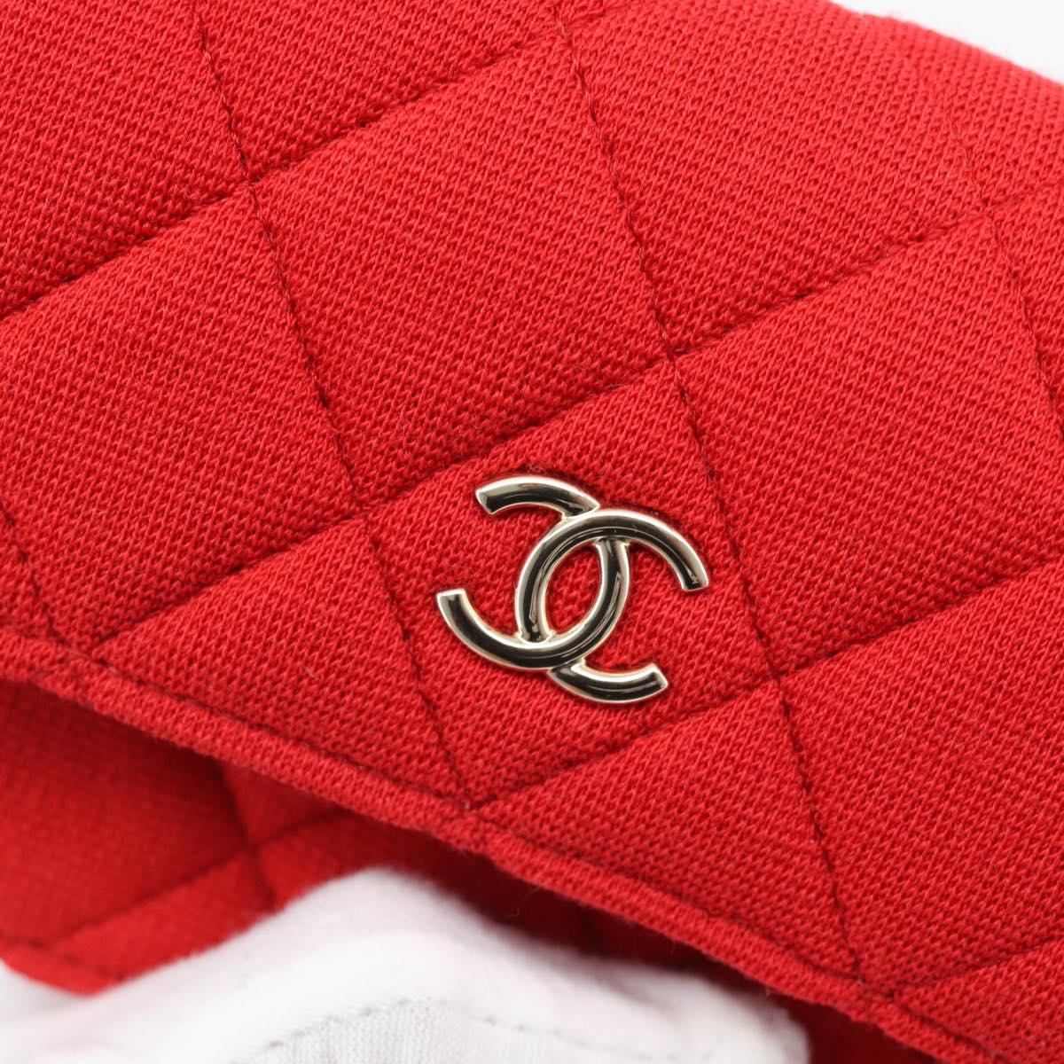 CHANEL Chain Mini Matelasse 12 Shoulder Bag Cotton Red Gold CC Auth 182786SM