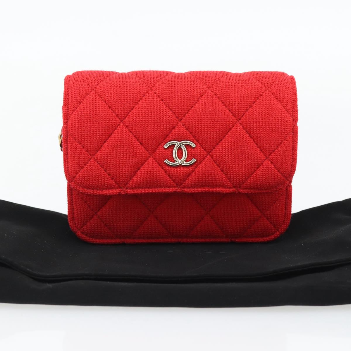 CHANEL Chain Mini Matelasse 12 Shoulder Bag Cotton Red Gold CC Auth 182786SM