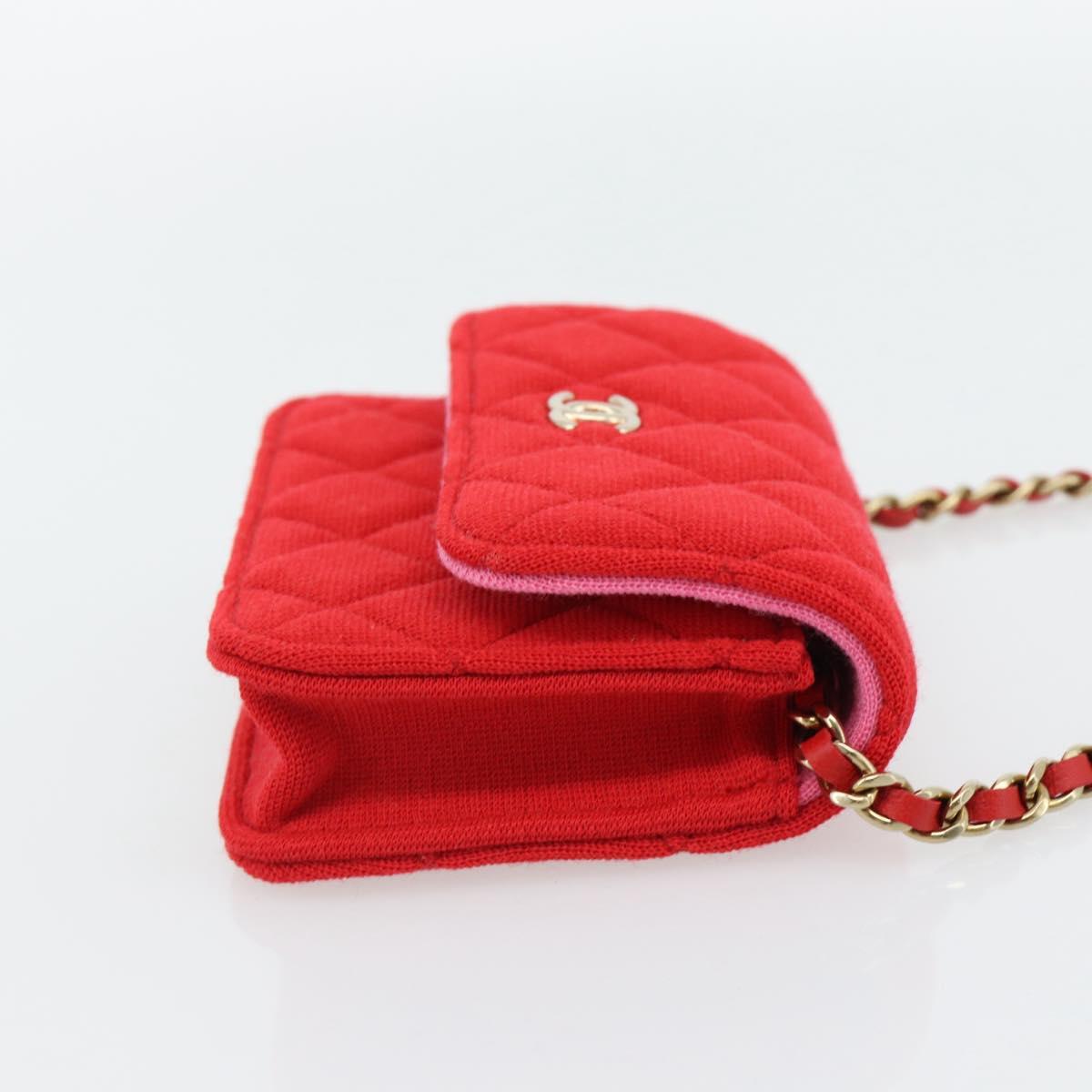 CHANEL Chain Mini Matelasse 12 Shoulder Bag Cotton Red Gold CC Auth 182786SM