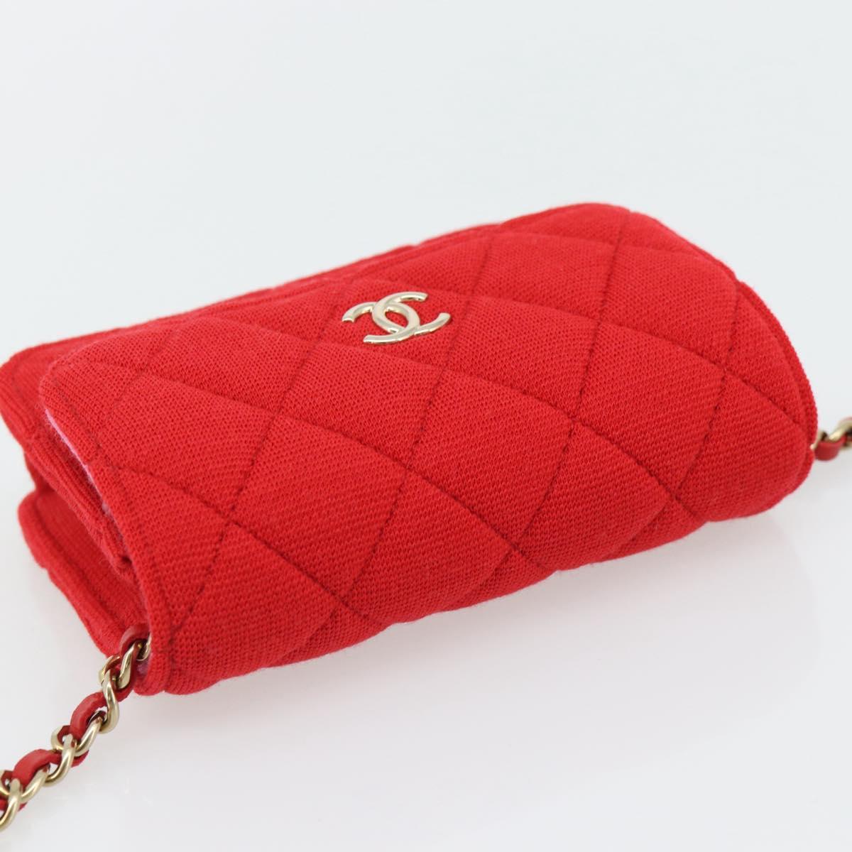 CHANEL Chain Mini Matelasse 12 Shoulder Bag Cotton Red Gold CC Auth 182786SM