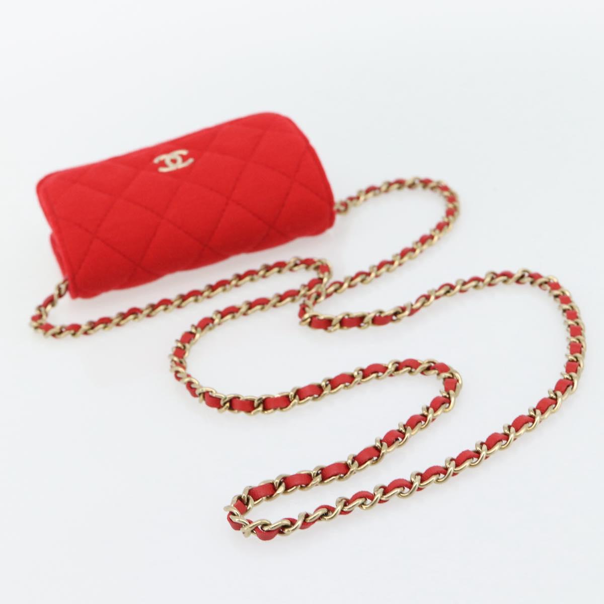CHANEL Chain Mini Matelasse 12 Shoulder Bag Cotton Red Gold CC Auth 182786SM