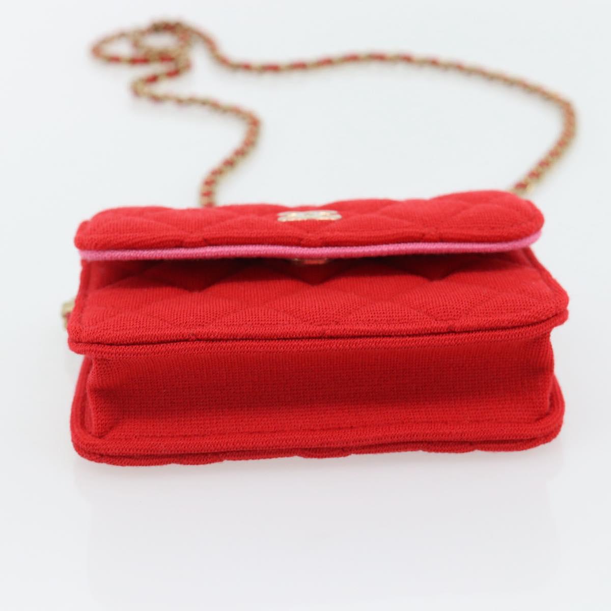 CHANEL Chain Mini Matelasse 12 Shoulder Bag Cotton Red Gold CC Auth 182786SM