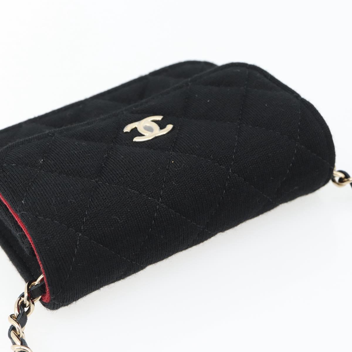 CHANEL Chain Mini Matelasse 12 Shoulder Bag Cotton Black Gold CC Auth 182787SM