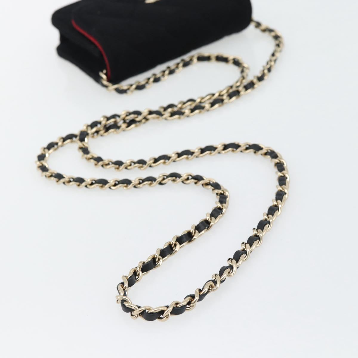 CHANEL Chain Mini Matelasse 12 Shoulder Bag Cotton Black Gold CC Auth 182787SM