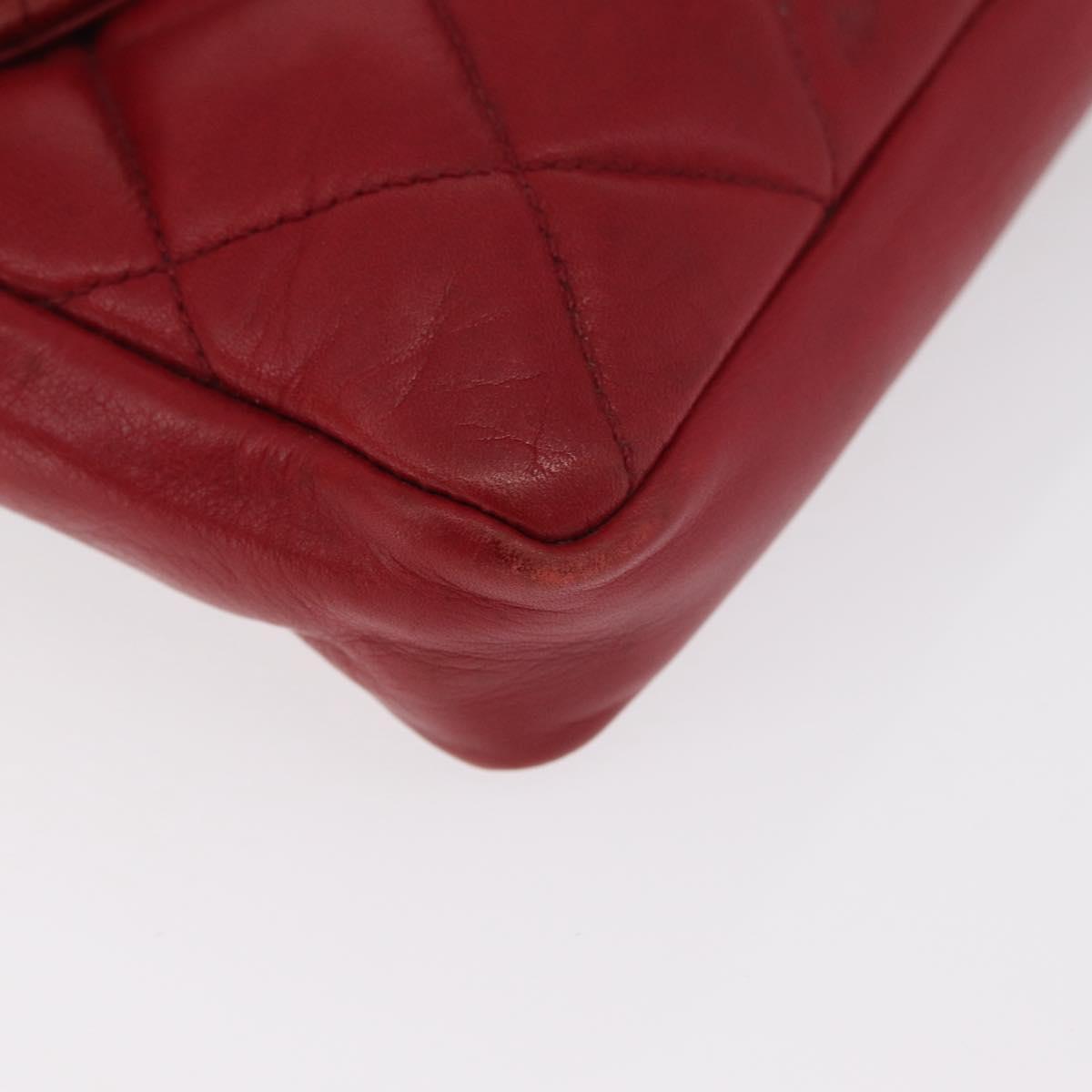 CHANEL Matelasse Waist bag Lamb Skin Red Gold CC Auth 182788