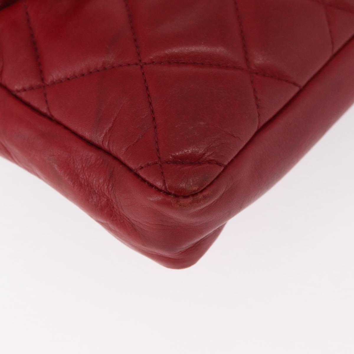 CHANEL Matelasse Waist bag Lamb Skin Red Gold CC Auth 182788