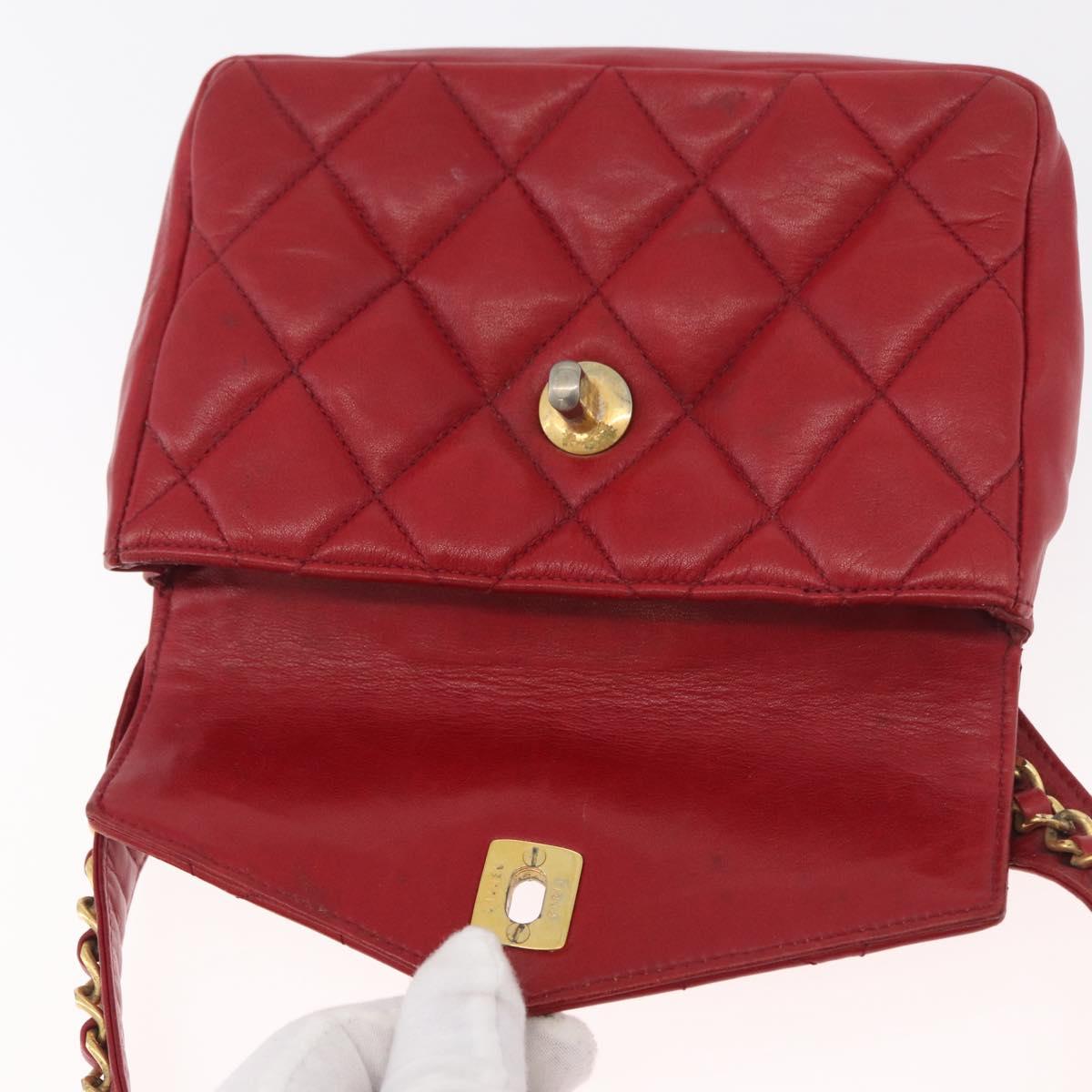 CHANEL Matelasse Waist bag Lamb Skin Red Gold CC Auth 182788