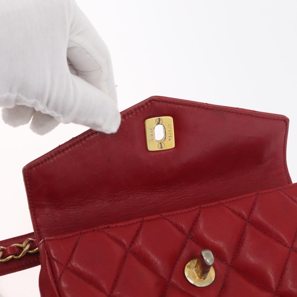 CHANEL Matelasse Waist bag Lamb Skin Red Gold CC Auth 182788