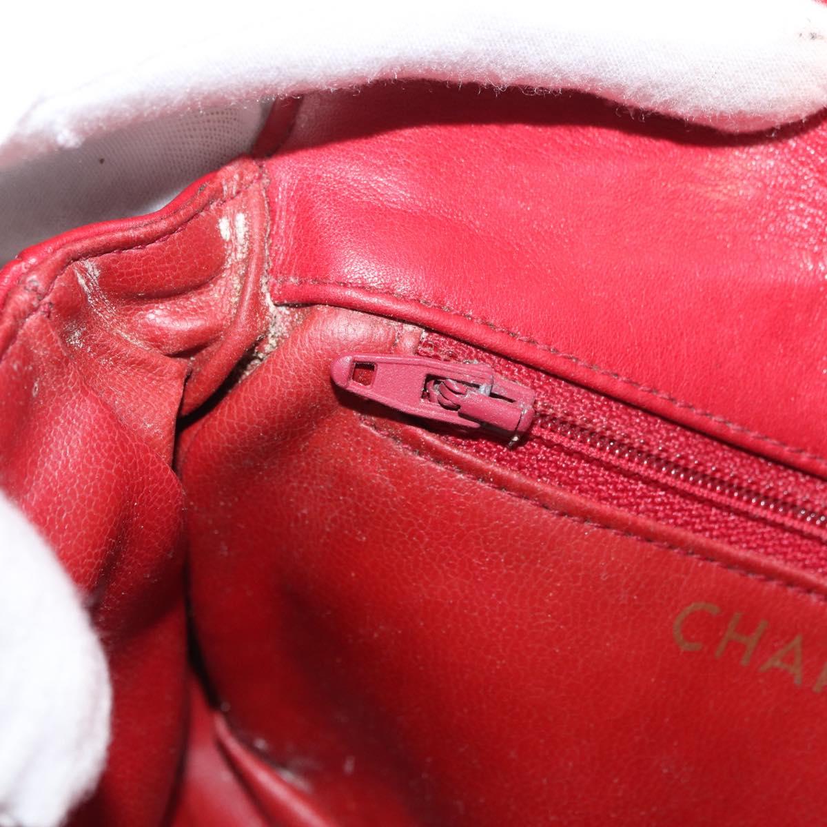 CHANEL Matelasse Waist bag Lamb Skin Red Gold CC Auth 182788