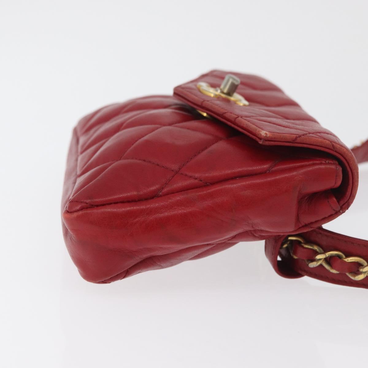 CHANEL Matelasse Waist bag Lamb Skin Red Gold CC Auth 182788