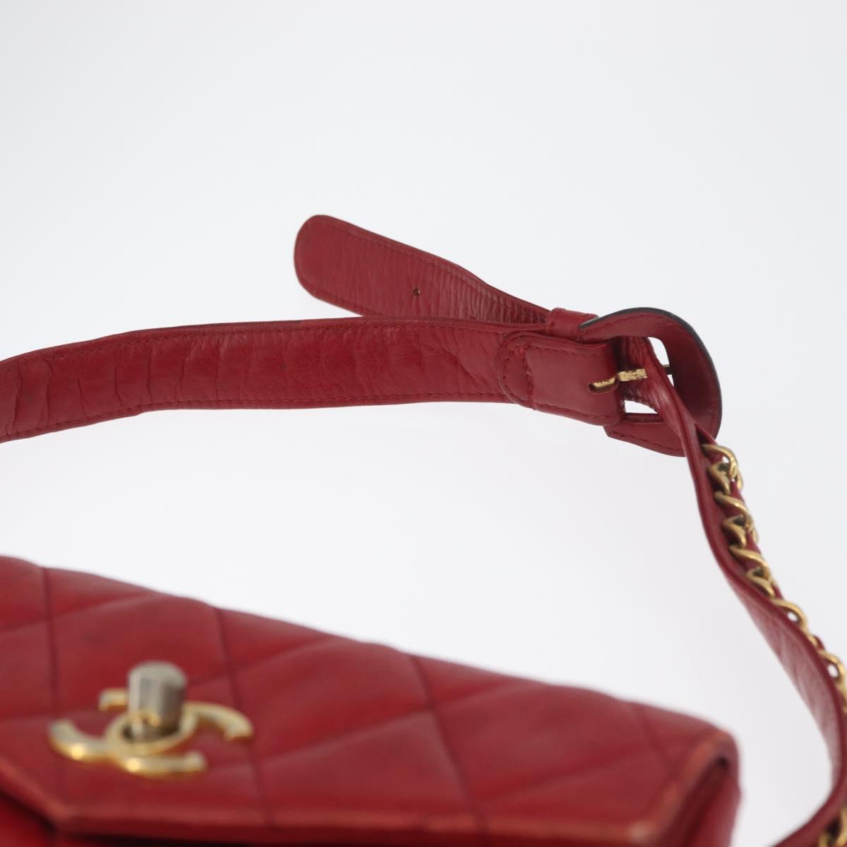 CHANEL Matelasse Waist bag Lamb Skin Red Gold CC Auth 182788