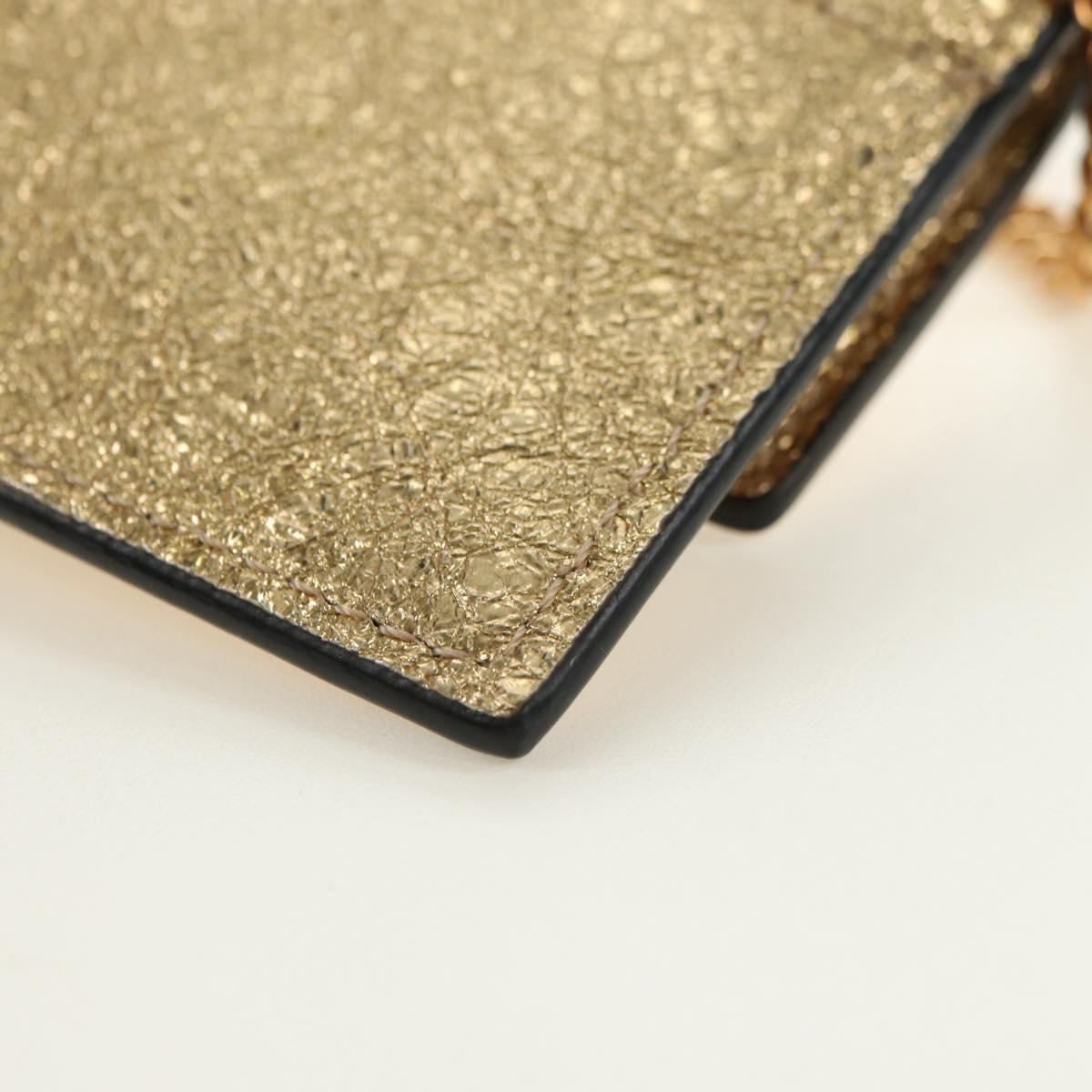 VERSACE Chain Shoulder Pouch Card Case Leather Gold Auth 182790V