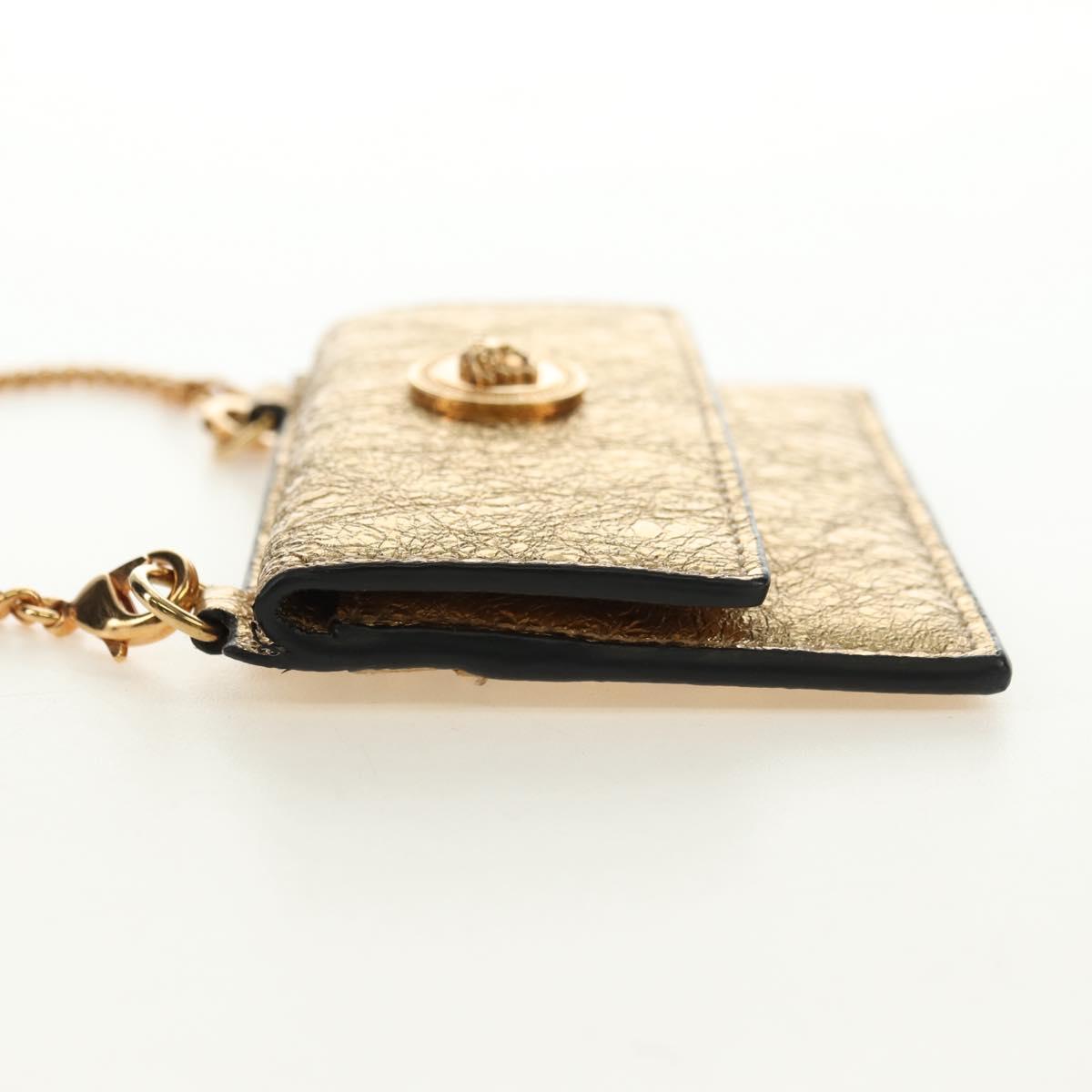 VERSACE Chain Shoulder Pouch Card Case Leather Gold Auth 182790V