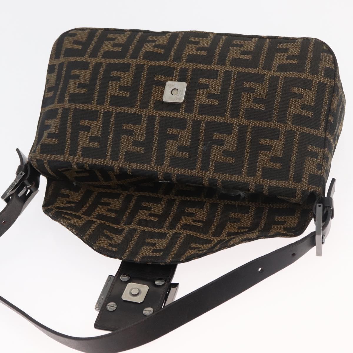 FENDI Zucca Canvas Mamma Baguette Shoulder Bag Black Brown Auth 182801V