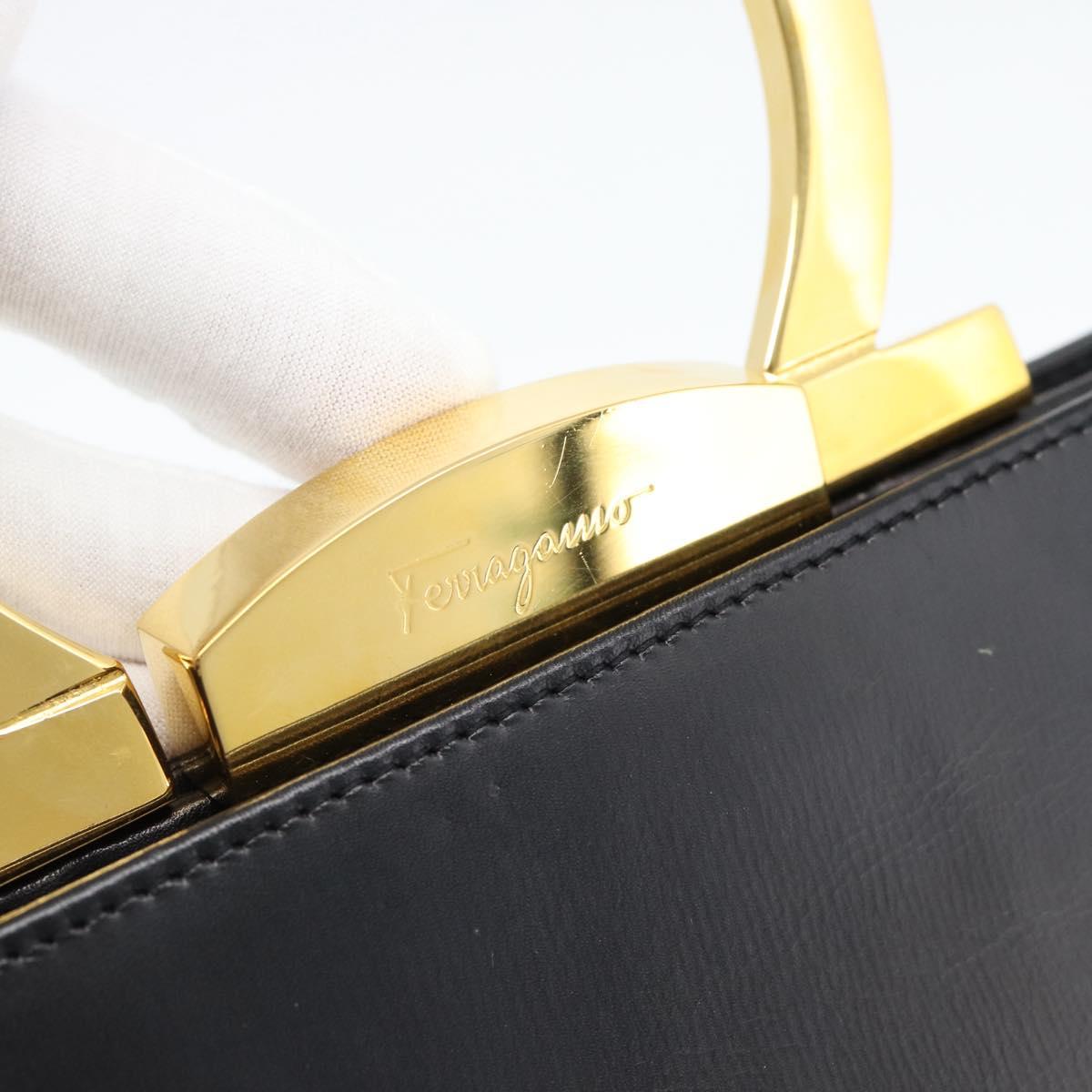 Salvatore Ferragamo Gancini Hand Bag Leather 2way Black Gold Auth 182803A