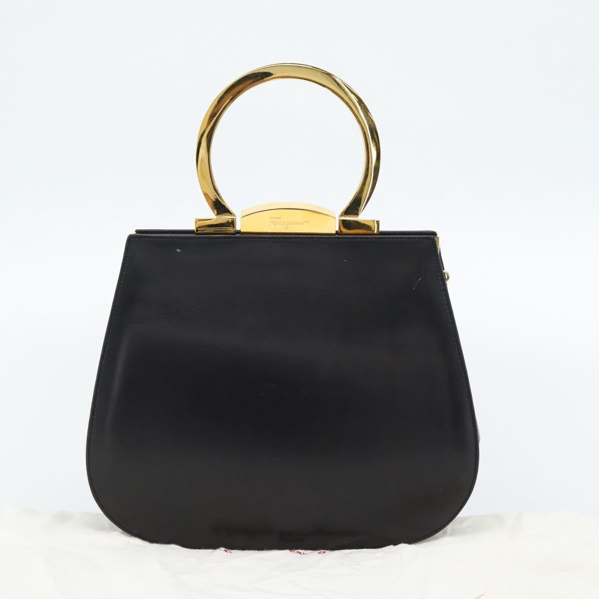 Salvatore Ferragamo Gancini Hand Bag Leather 2way Black Gold Auth 182803A