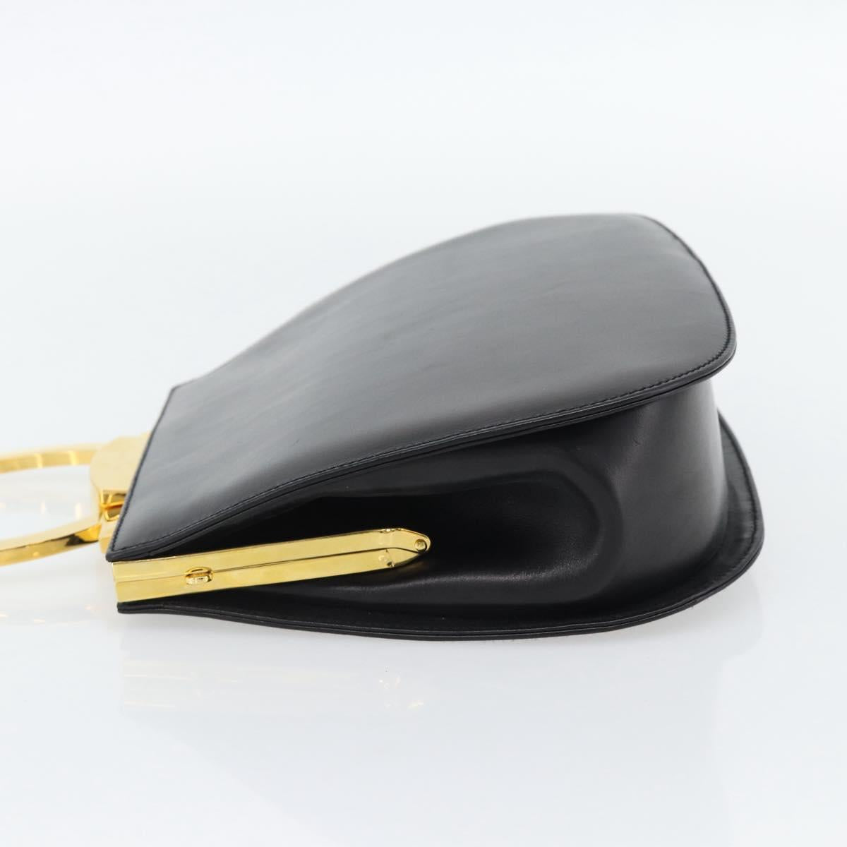 Salvatore Ferragamo Gancini Hand Bag Leather 2way Black Gold Auth 182803A