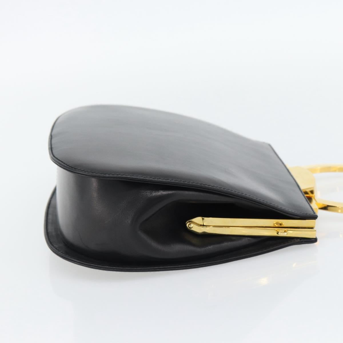 Salvatore Ferragamo Gancini Hand Bag Leather 2way Black Gold Auth 182803A