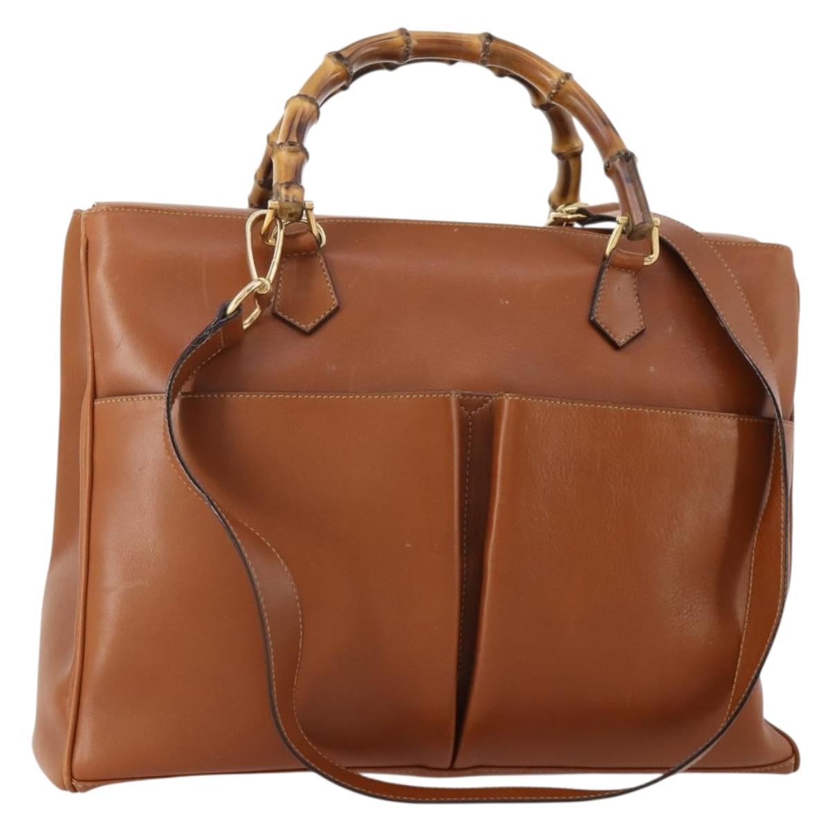 GUCCI Bamboo Hand Bag Leather 2way Brown Gold 002 2855 0322 0 Auth 182806