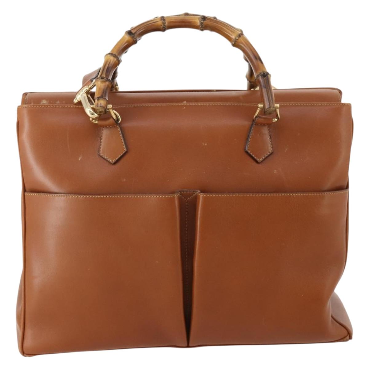 GUCCI Bamboo Hand Bag Leather 2way Brown Gold 002 2855 0322 0 Auth 182806
