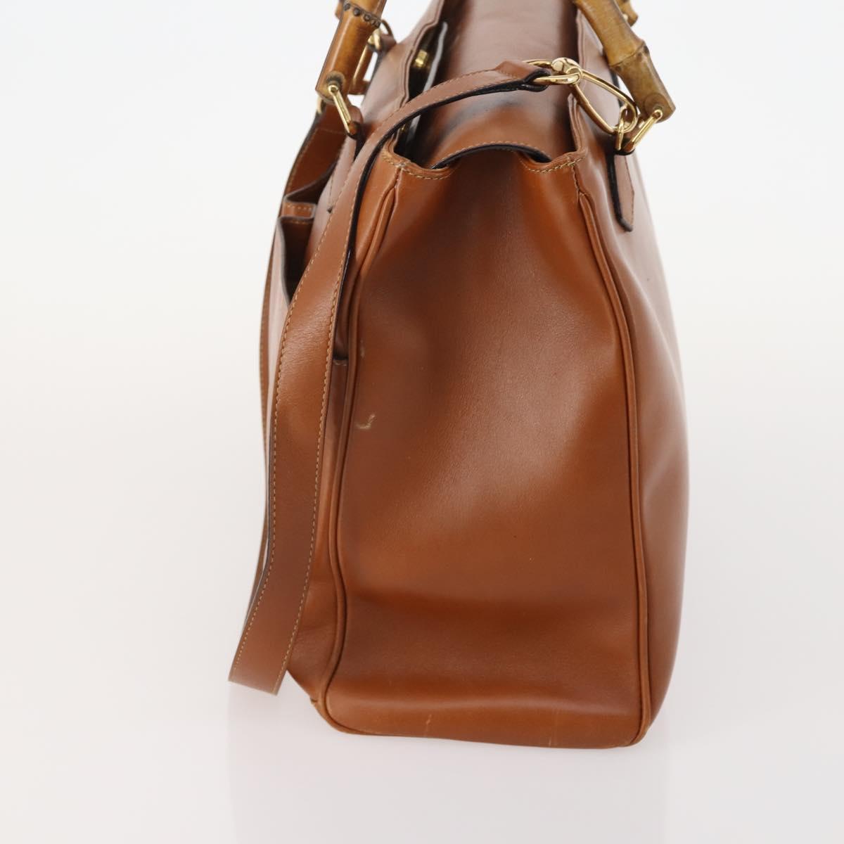 GUCCI Bamboo Hand Bag Leather 2way Brown Gold 002 2855 0322 0 Auth 182806
