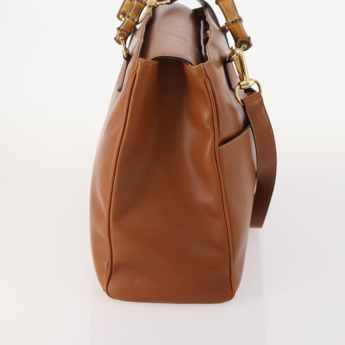 GUCCI Bamboo Hand Bag Leather 2way Brown Gold 002 2855 0322 0 Auth 182806