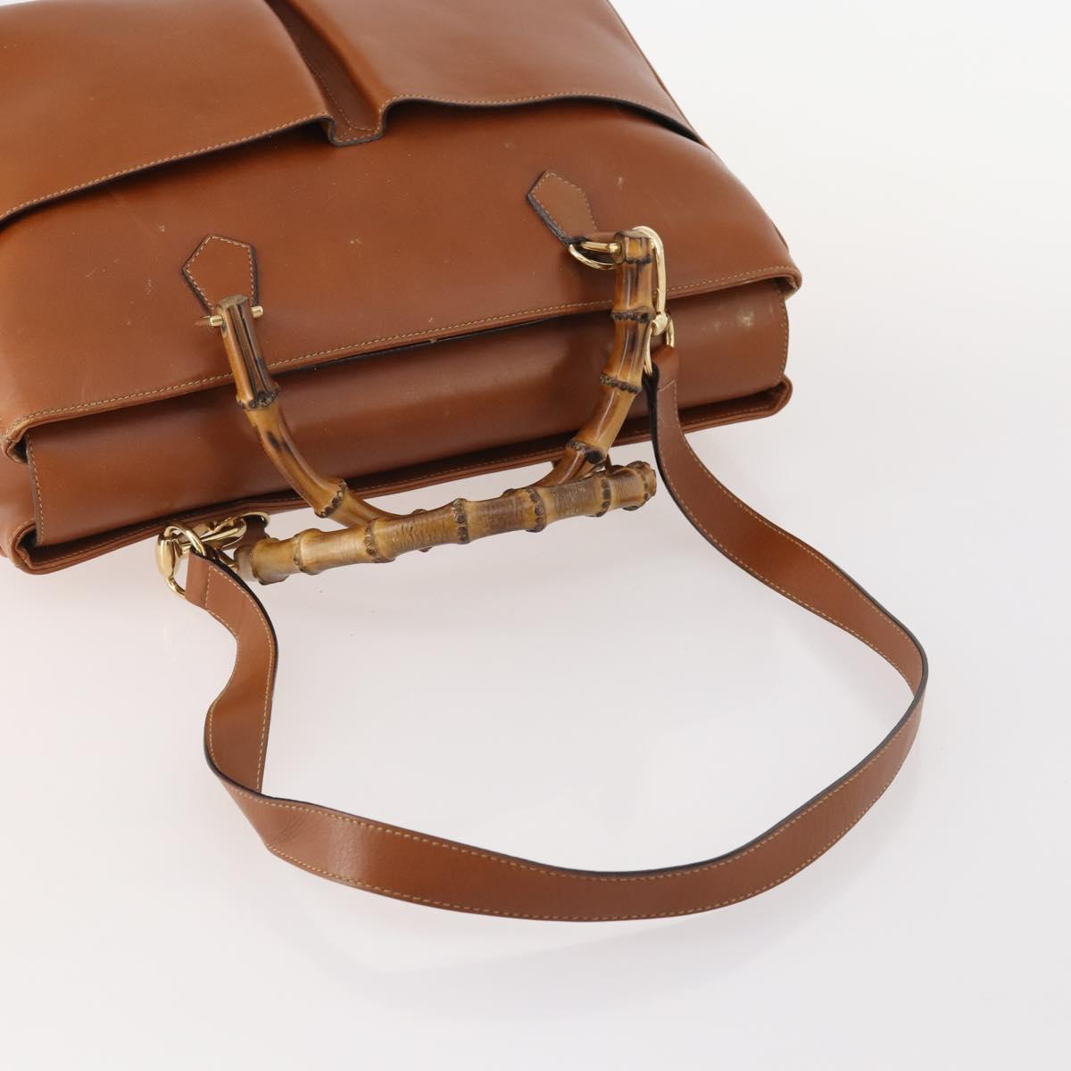 GUCCI Bamboo Hand Bag Leather 2way Brown Gold 002 2855 0322 0 Auth 182806
