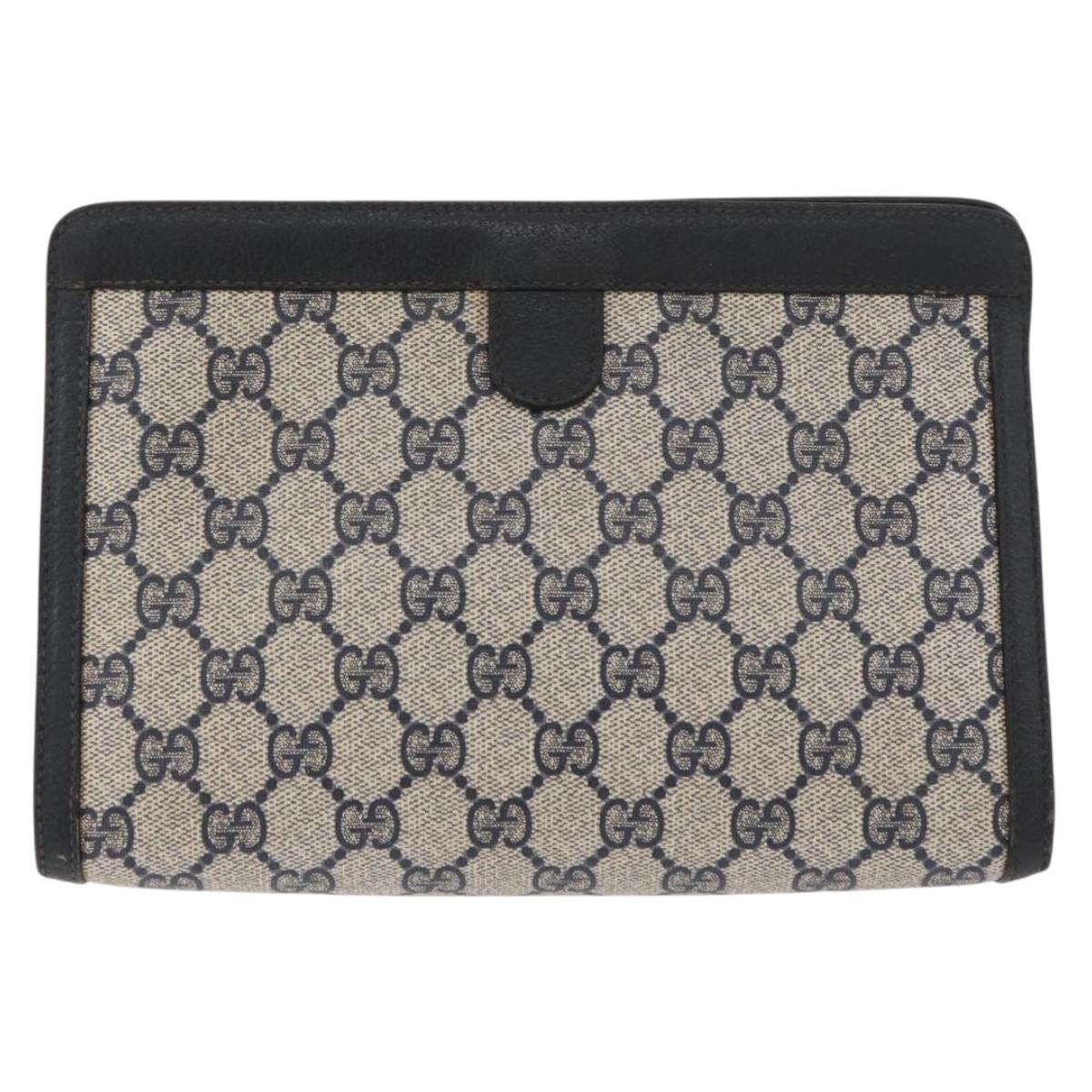 GUCCI GG Supreme Sherry Line Clutch Bag PVC Navy Red 89 01 032 Auth 182810