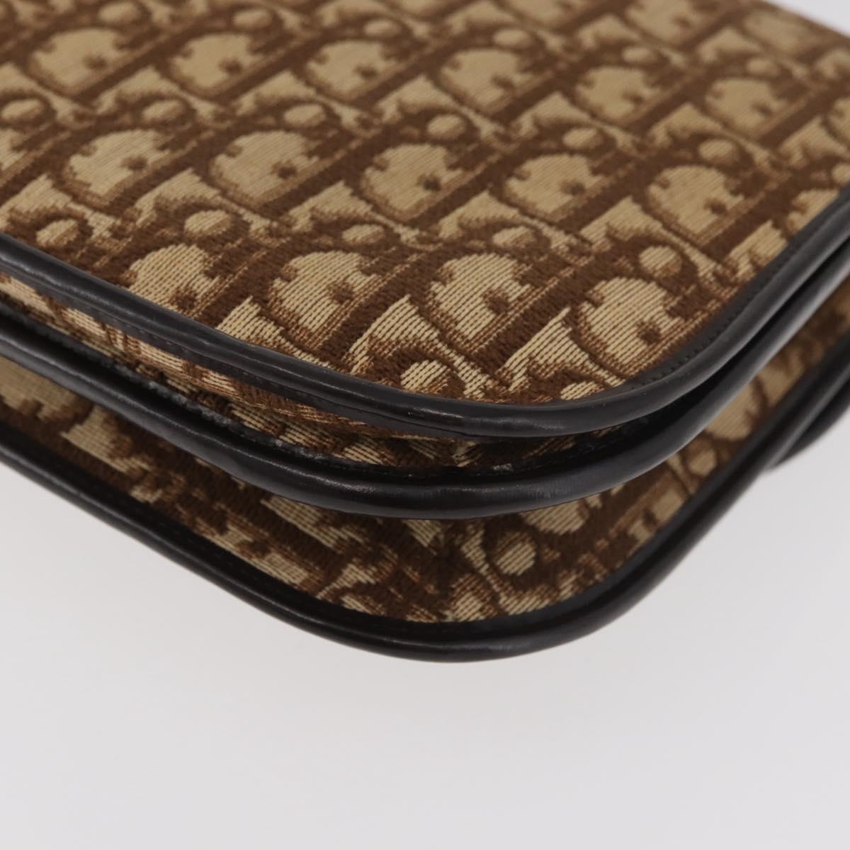Christian Dior Trotter Canvas Shoulder Bag Beige Gold Auth 182811