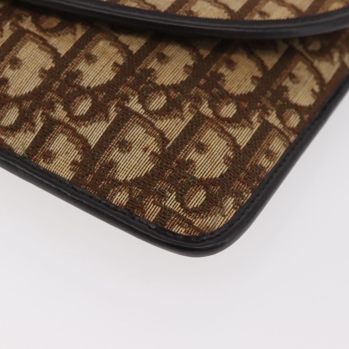 Christian Dior Trotter Canvas Shoulder Bag Beige Gold Auth 182812