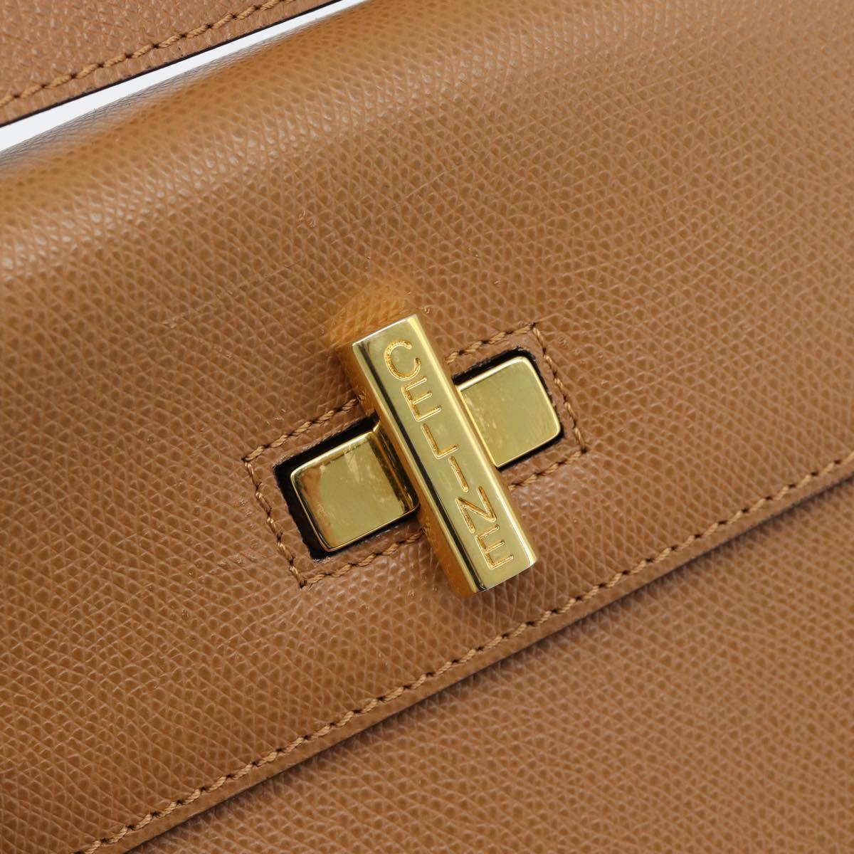 CELINE Hand Bag Leather 2way Brown Gold Auth 182814