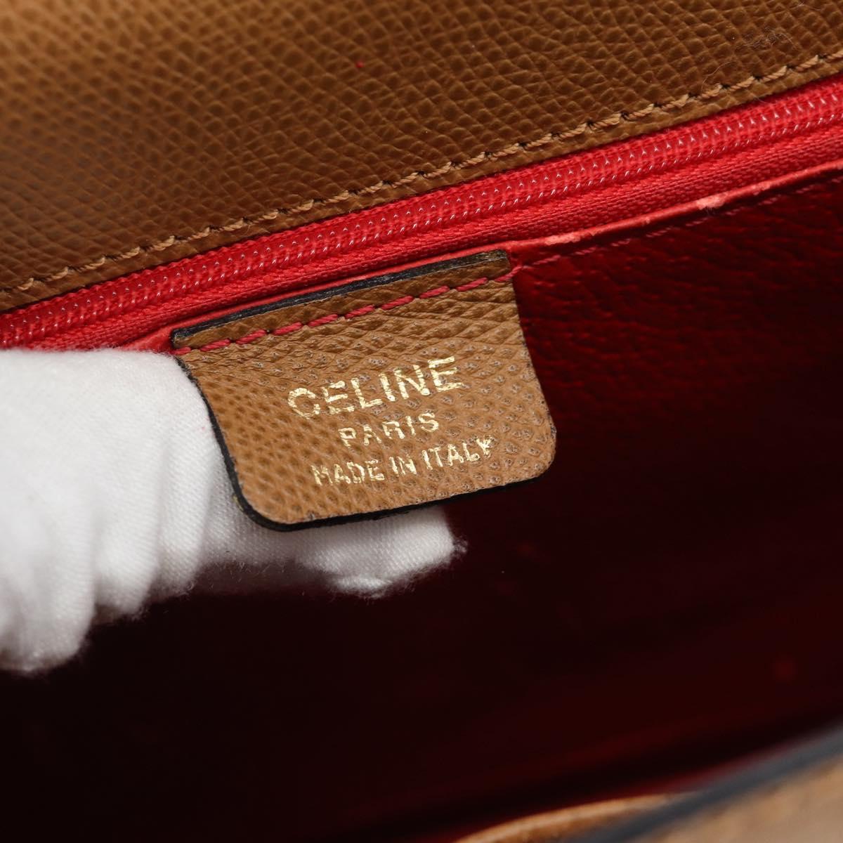 CELINE Hand Bag Leather 2way Brown Gold Auth 182814