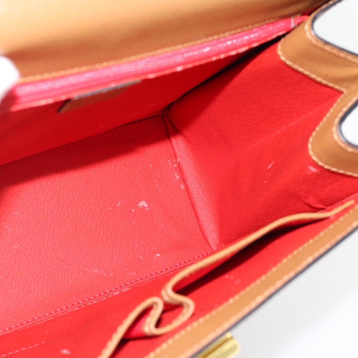 CELINE Hand Bag Leather 2way Brown Gold Auth 182814