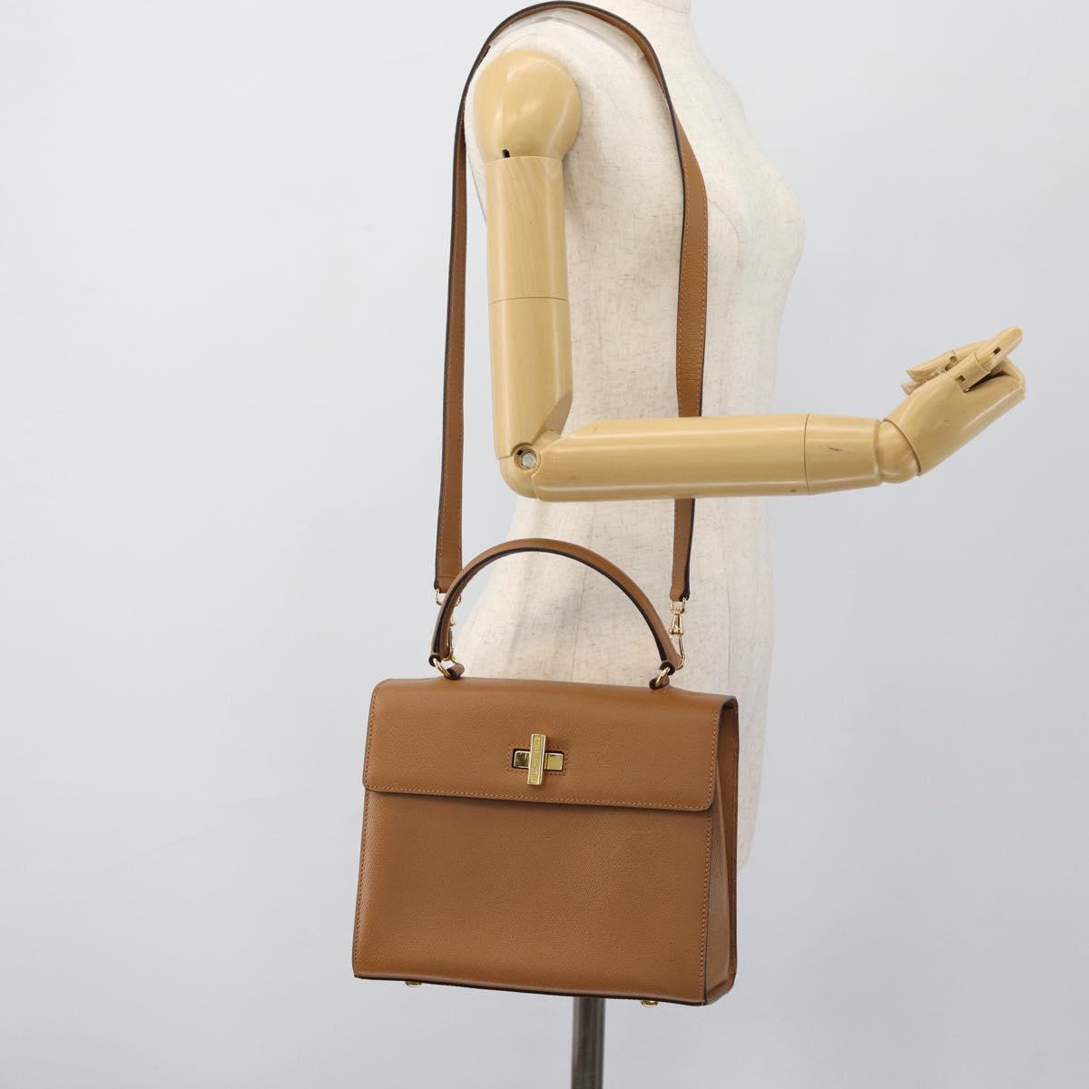 CELINE Hand Bag Leather 2way Brown Gold Auth 182814