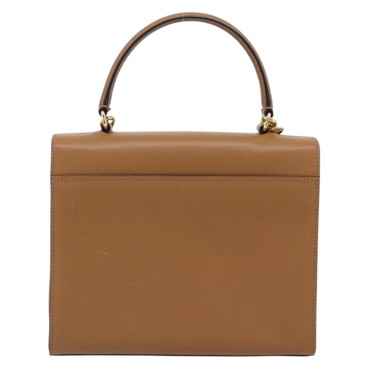 CELINE Hand Bag Leather 2way Brown Gold Auth 182814