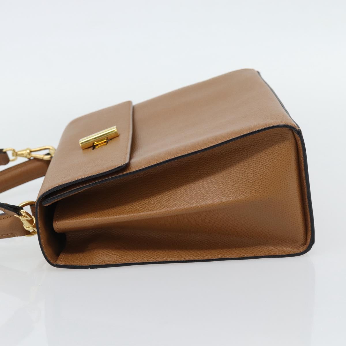 CELINE Hand Bag Leather 2way Brown Gold Auth 182814