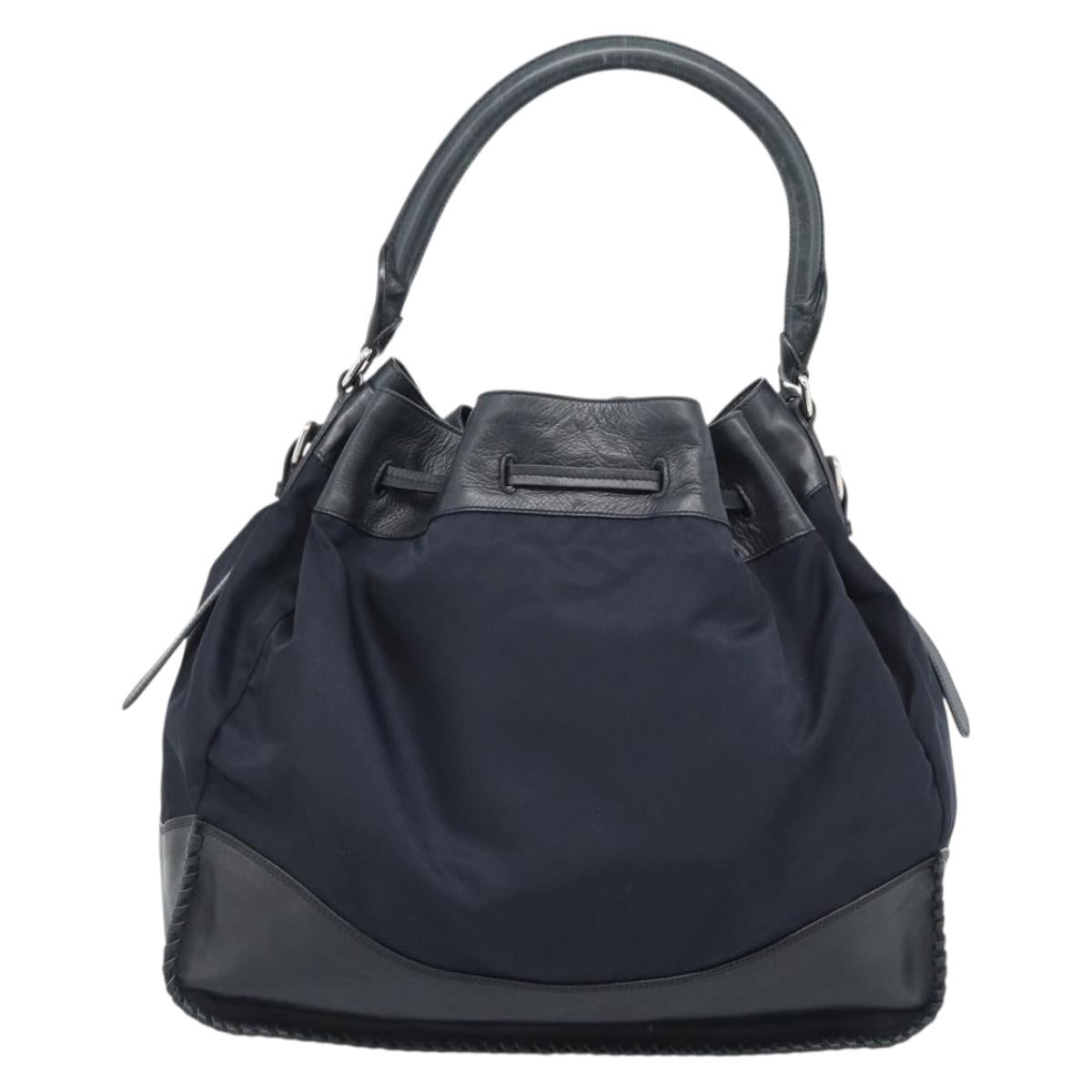 PRADA Shoulder Bag Nylon Leather Black Silver Auth 182816V
