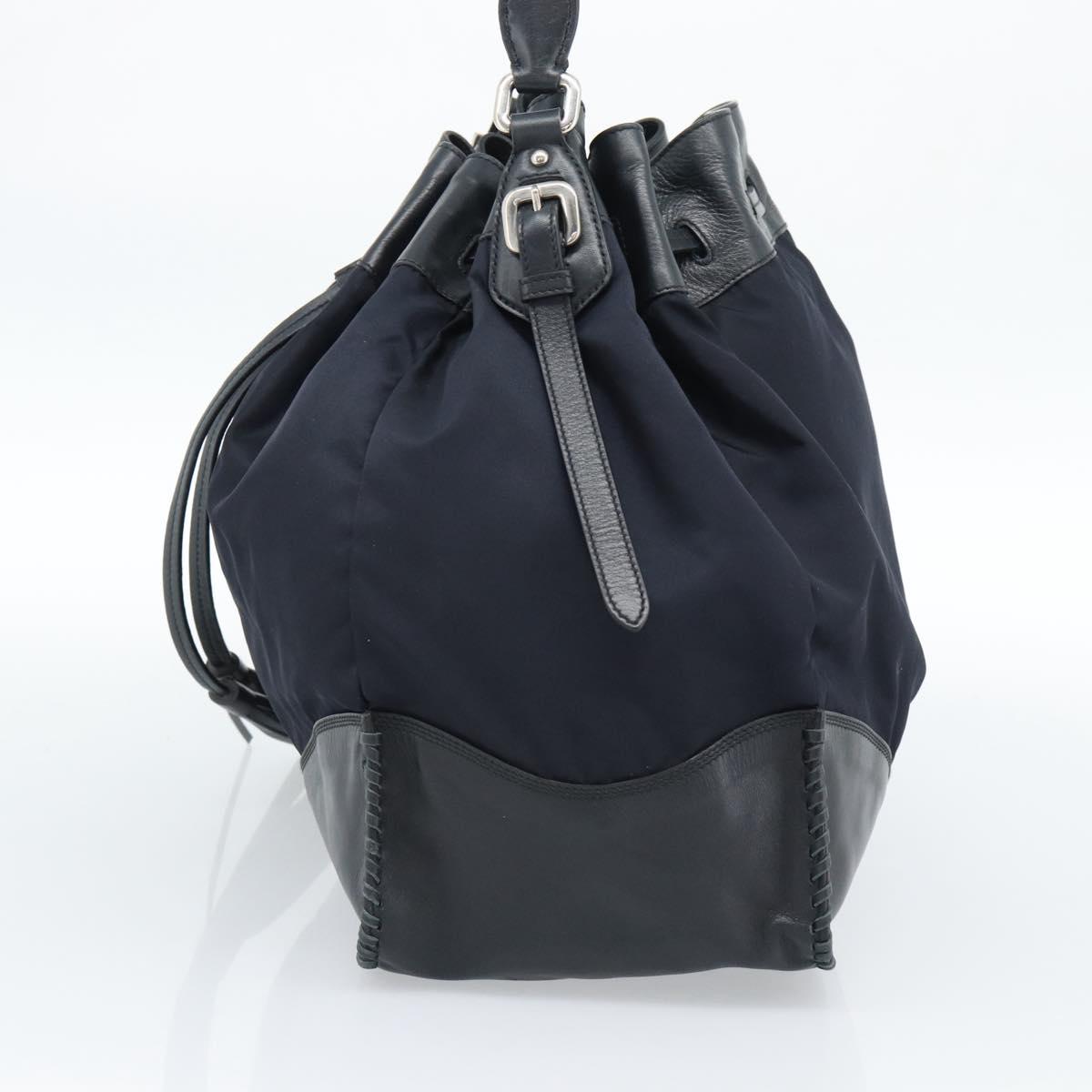 PRADA Shoulder Bag Nylon Leather Black Silver Auth 182816V