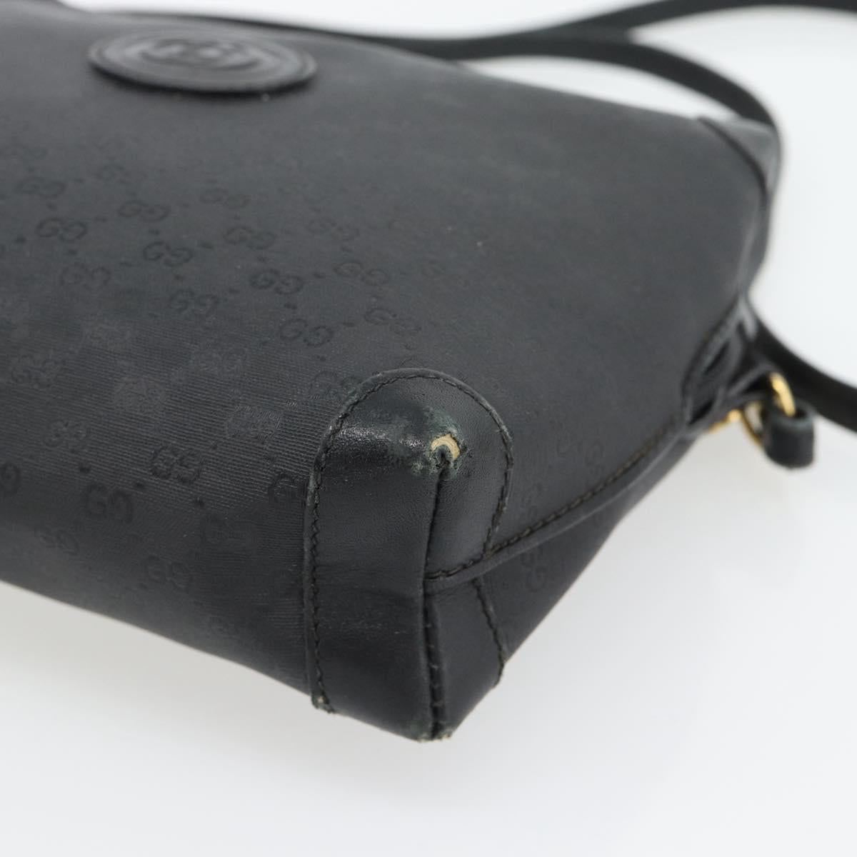 GUCCI Micro GG Supreme Shoulder Bag PVC Black Gold Auth 182820