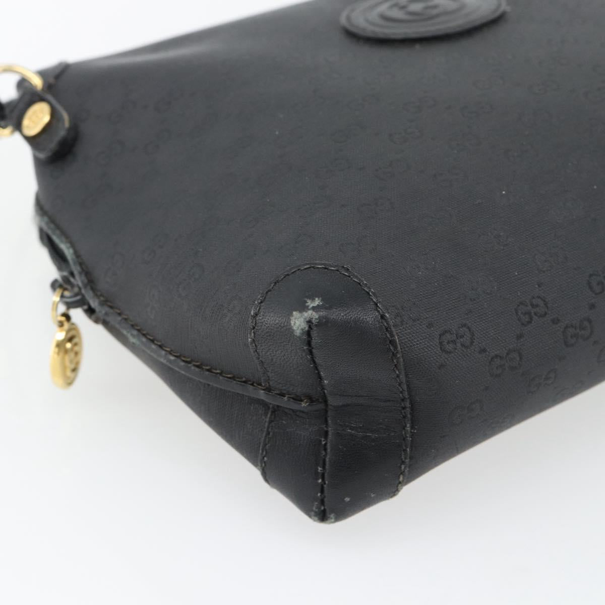 GUCCI Micro GG Supreme Shoulder Bag PVC Black Gold Auth 182820
