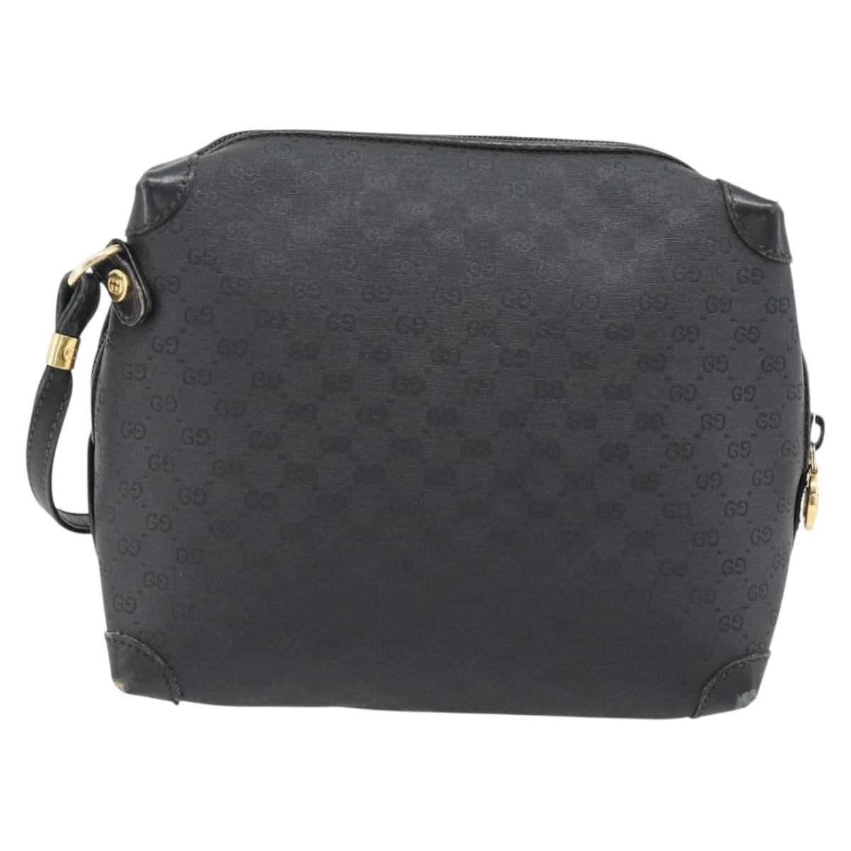 GUCCI Micro GG Supreme Shoulder Bag PVC Black Gold Auth 182820