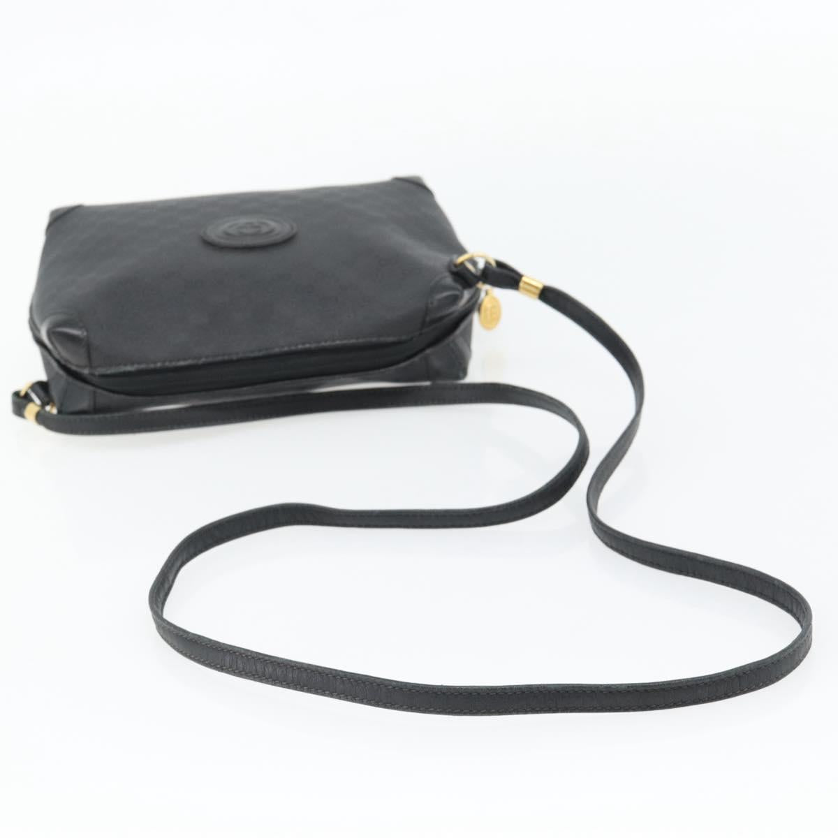 GUCCI Micro GG Supreme Shoulder Bag PVC Black Gold Auth 182820