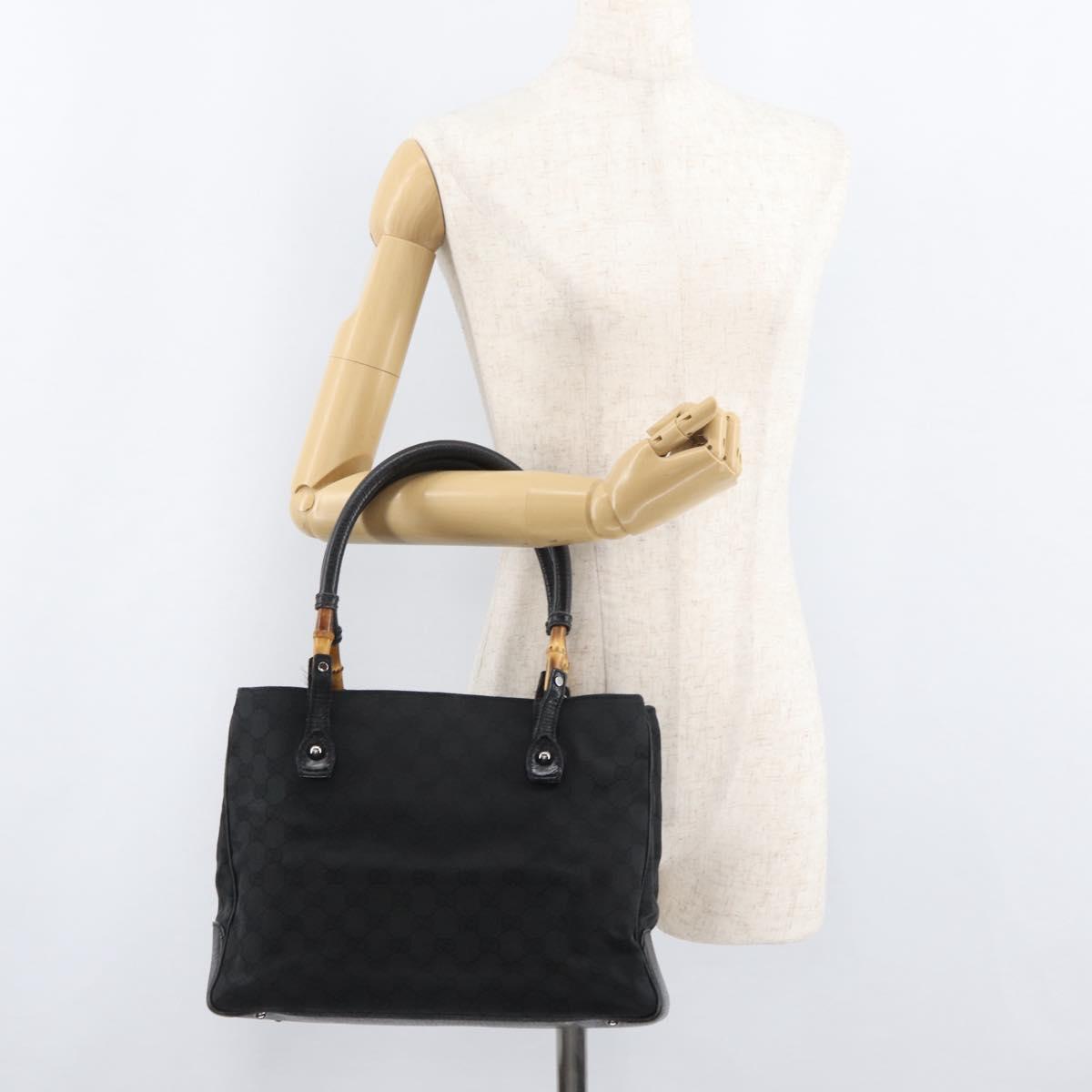 GUCCI GG Canvas Bamboo Hand Bag Black 112526 Auth 182862